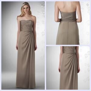 Bari Jay Olive Green Pleated Rhinestones Strapless Evening Dress